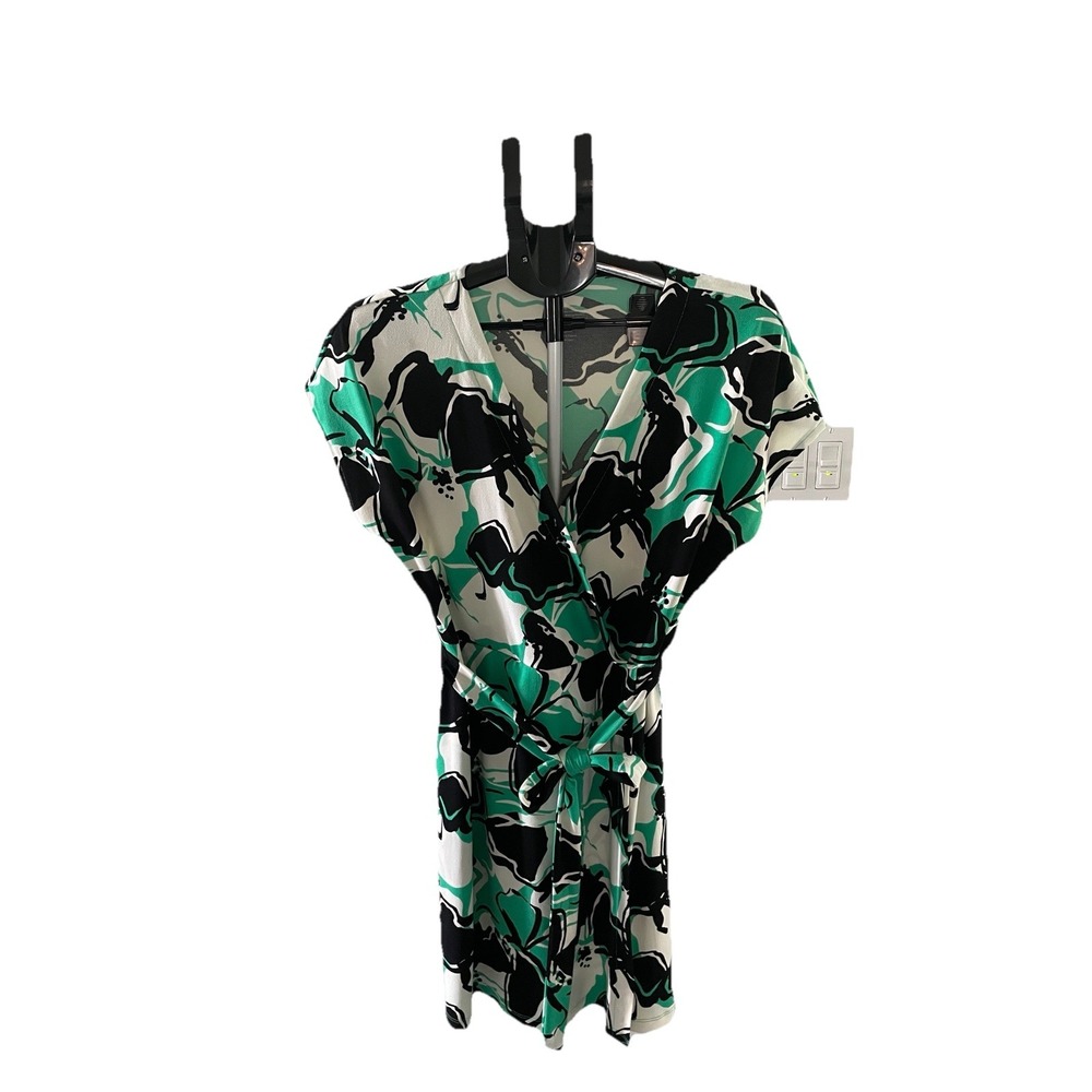 Nine West Dress Large Pullover Wrap‎ Style Green Black White Career Business